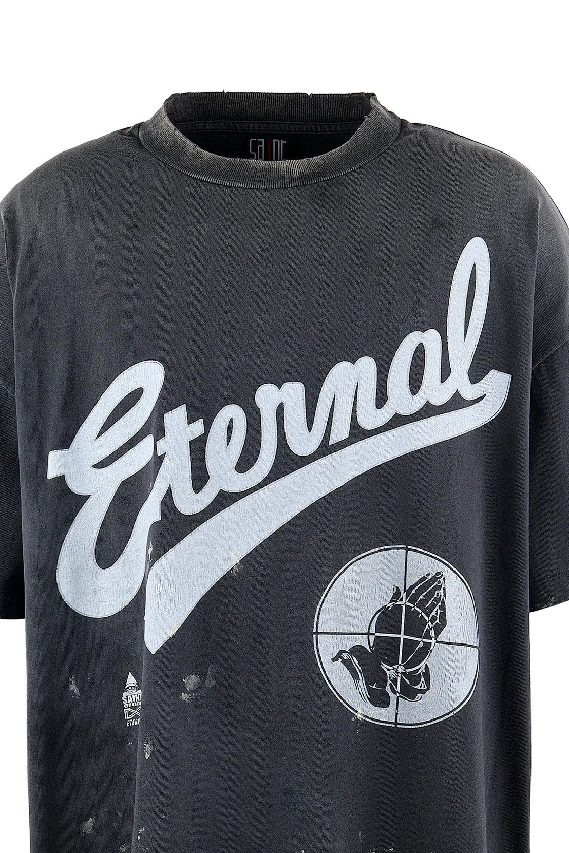 SAINT Mxxxxxx × FEAR OF GOD FG_SS TEE/SNT OF GOD/BLK 25SS Heavy FOG collaboration SAINT OF GOD prayer short sleeves Washed black S-XL This season's heavy collaboration FOG manager JERRY personally carries the goods SAINT OF GOD series collaboration has gained quite a buzz Customized original co-branded main label/wash label Top-notch printing technology Uses front and rear silver sand and cracked pulp Deep restoration